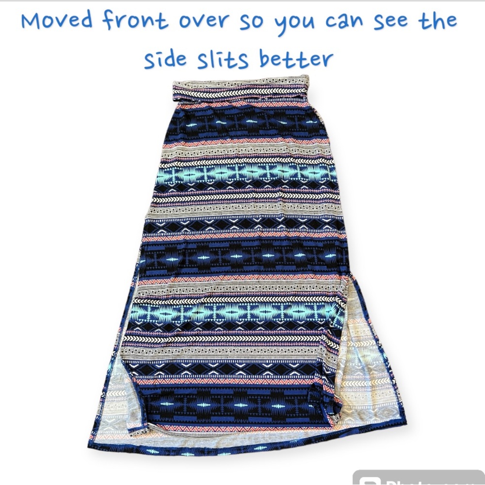 Charlotte Russe Medium High Slit Boho Hippie  SouthWestern Blue Maxi Skirt‎ - Picture 4 of 8
